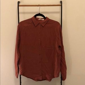 Everlane rose silk button down shirt